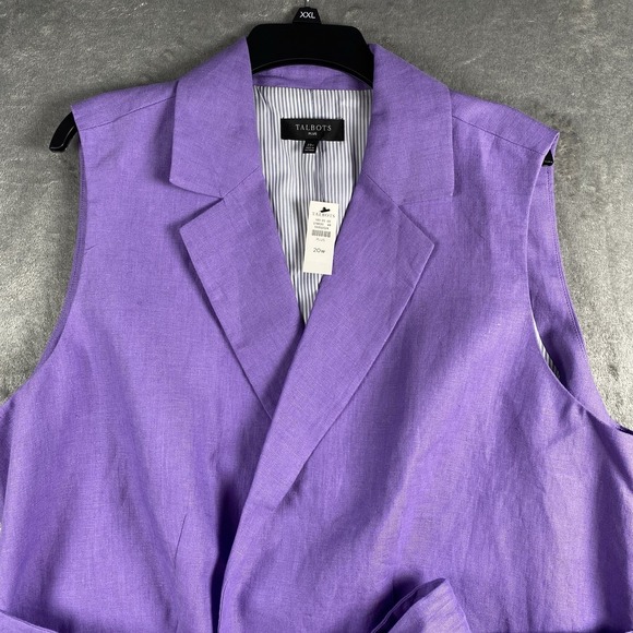 Talbots Vest Womens Sz 20W Purple Linen Belted Lapel Lined Sleeveless Blazer NWT - Picture 3 of 10
